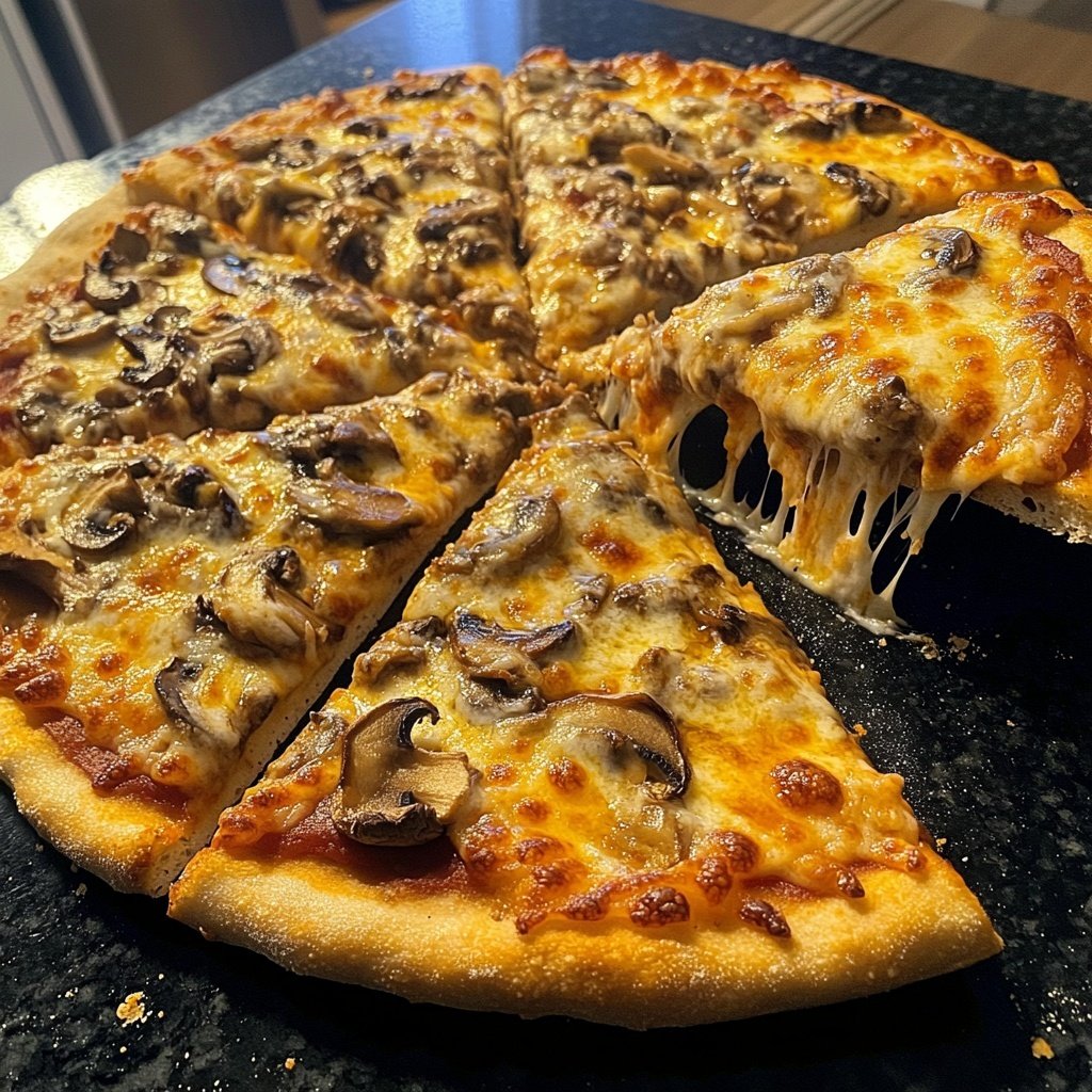 Pizza mit Pilzen und Käse