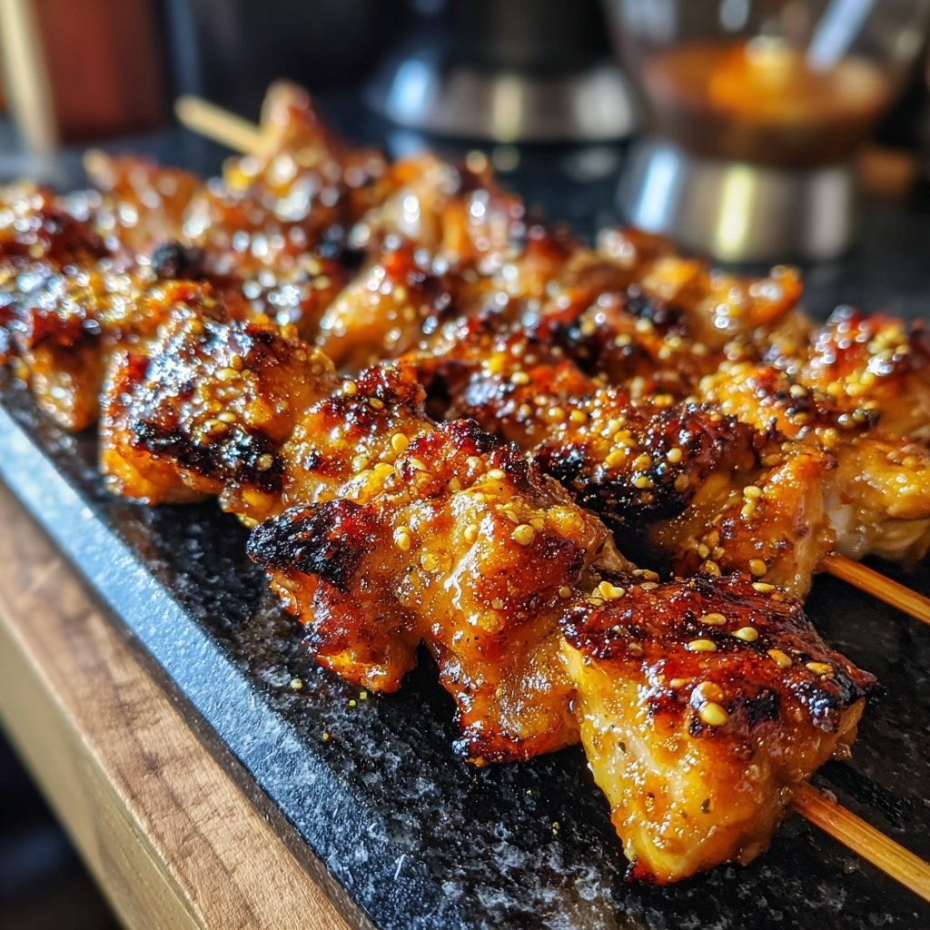 Saftige Hähnchenspieße mit Honig-Senf-Marinade