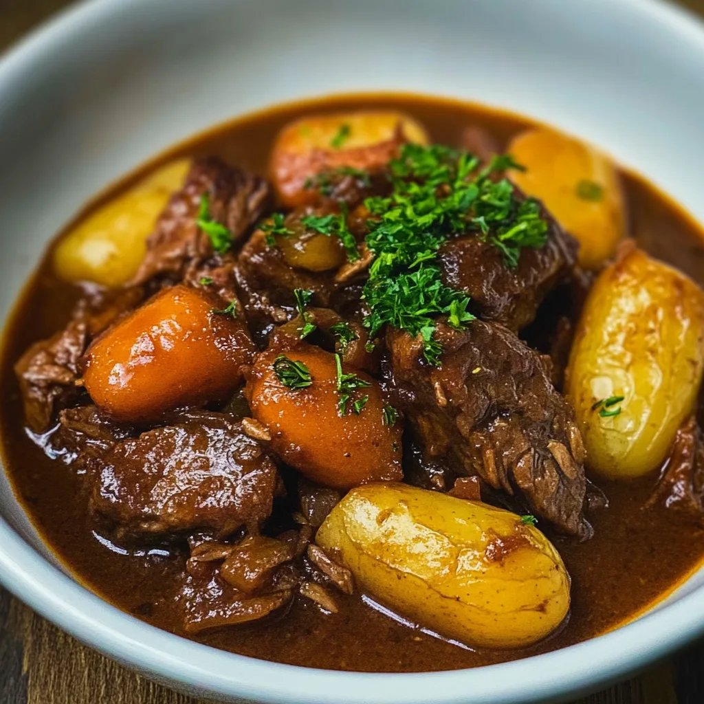 Schmortopf mit Rindfleisch, Kartoffeln und Möhren