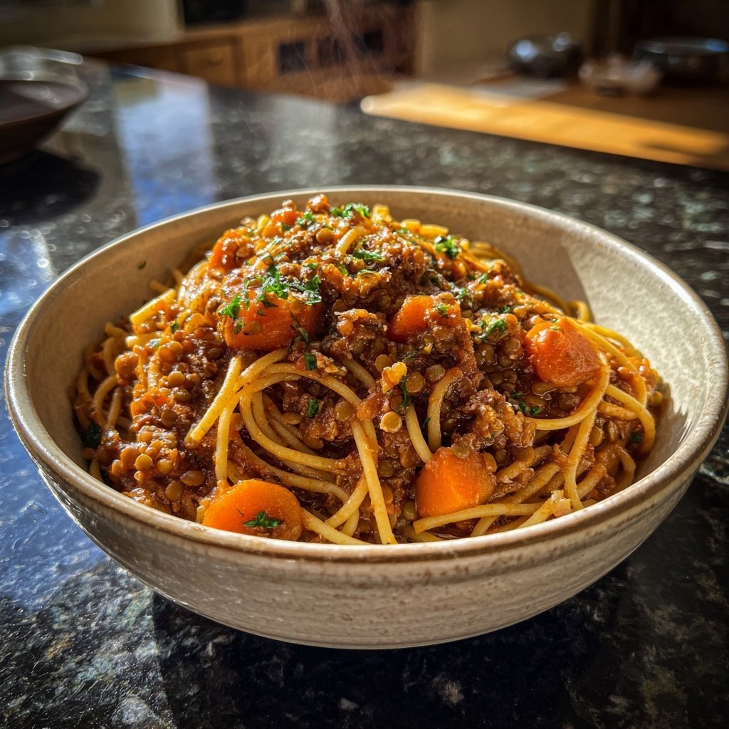 Kalorienarme Linsen Bolognese Mit Vollkornnudeln