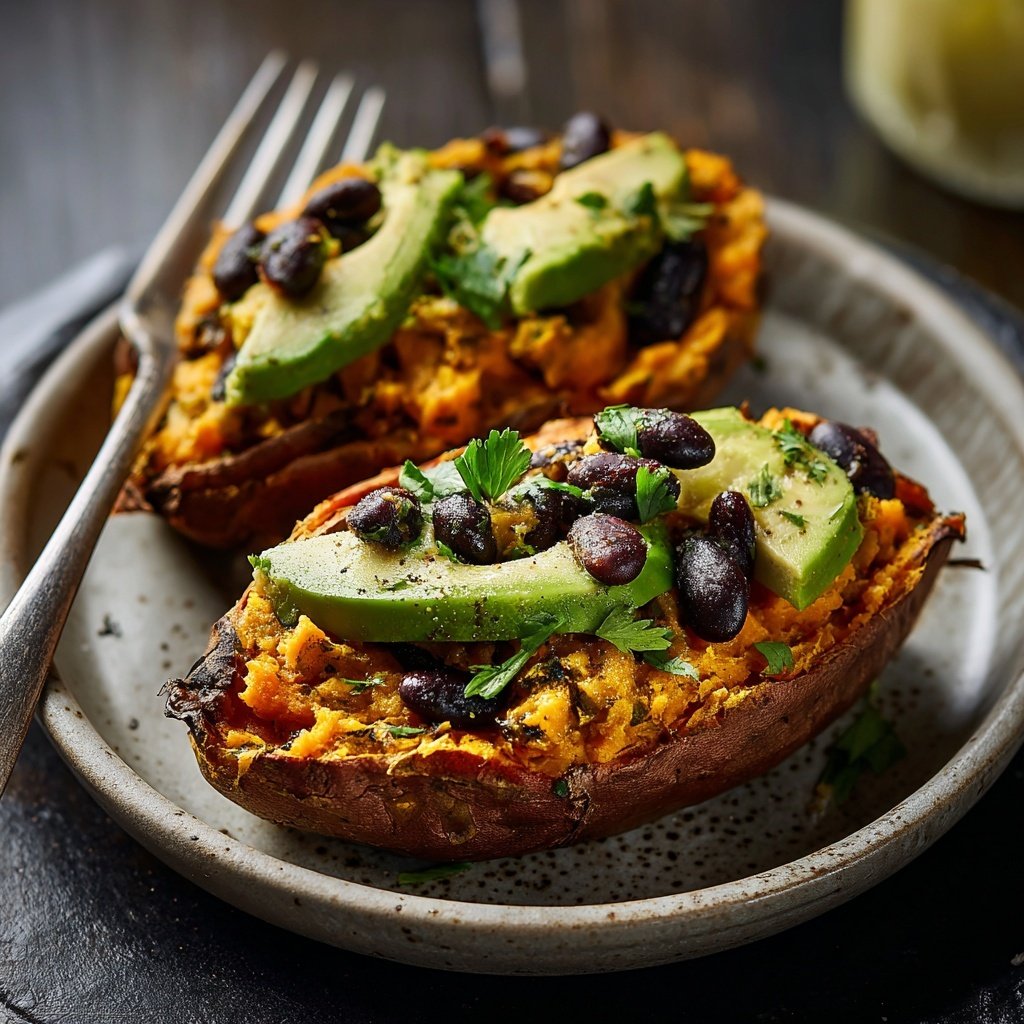 Gefüllte Süßkartoffeln mit Bohnen