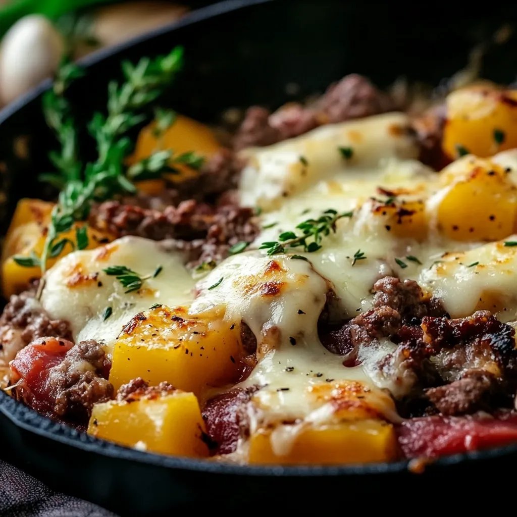 Kartoffel-Hackfleisch-Pfanne mit Käse